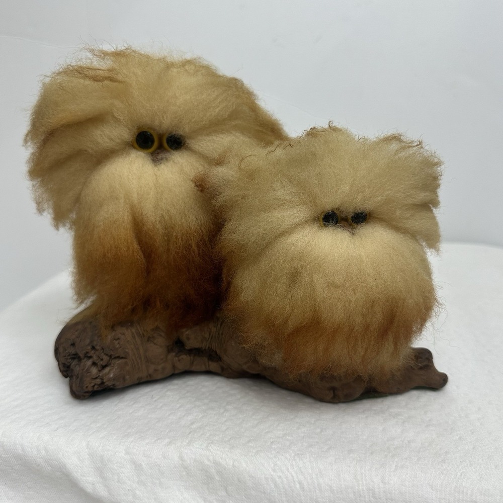 Vintage The Wooly Critters Co Wool Owls Figurine San Dimas‎ California Driftwood
